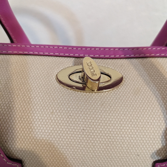 Emilio Pucci RARE canvas and magenta leather satchel/crossbody with lock and key - Picture 11 of 14